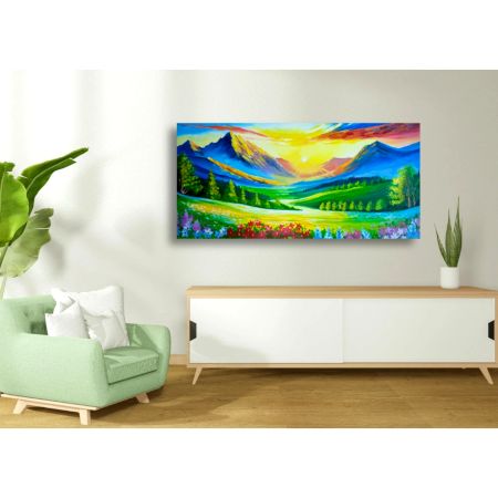 Radiant Valley Sunrise Canvas Painting by Artist Prathvishree 60 x 120 cm